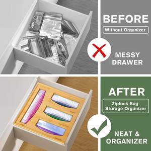 Organisateur de stockage de sacs Ziplock en bambou naturel Supports de sacs de stockage d'aliments et distributeur compatibles avec Ziploc - Product Image 4