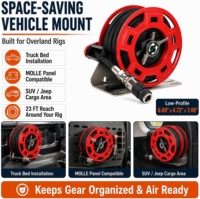 Pneumatic Hose Reel Stainless Steel Bracket Aluminum Main Body 4x4 Tool All-Terrain Manual Crank 7m Hose 450 PSI Tire Inflation
