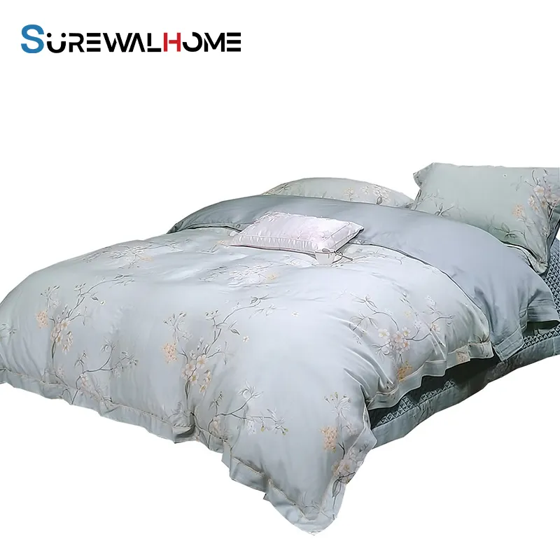 SUREWALHOME ชุดผ้าปูที่นอนผ้าไหมเตียงยางพาราหรูหราชุดผ้าปูที่นอนเย็นและเรียบชุดแผ่นทําความเย็นชุดสี่ชิ้น