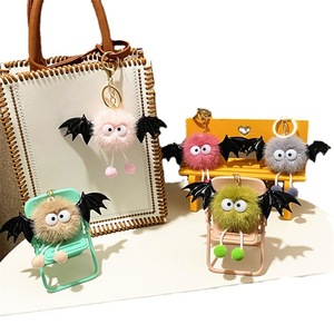 Net Red Cartoon Little Monster Keychain Cute Schoolbag Doll Pendant Plush Bat Light Alloy PVC Silicone Metal Keychain