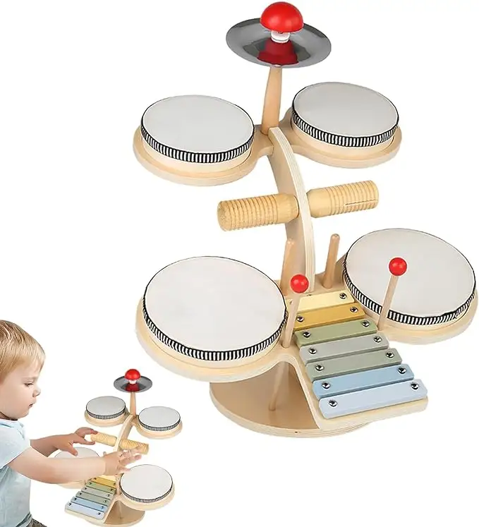어린이 드럼 세트 몬테소리 악기 나무 실로폰 음악 타악기 유아를위한 유치원 학습 운동 기술 장난감
