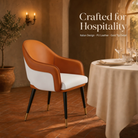 Luxuriöser Esszimmerstuhl Zweifarbiges PU-Leder Rückenlehne Holzrahmen Goldspitzen-Metallbeine für Hotel Restaurant Café