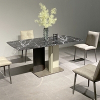 Ensemble de salle à manger moderne nordique VRGO, table à manger rotative en marbre Dia.135/150, table ronde de villa avec plateau tournant pour usage hôtelier