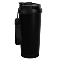 Gobelet isotherme en acier inoxydable à double paroi de 600 ml (20 oz) – Tasse à café de bureau anti-fuite avec sangle de transport tressée – Maintien au chaud 12-24h