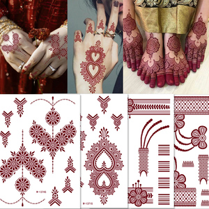 Autocollant de <span class=keywords><strong>tatouage</strong></span> temporaire à transfert d'eau, design écologique, non toxique, brun rouge, dentelle cramoisie, henné, pour la conception d'art corporel - Product Image 5