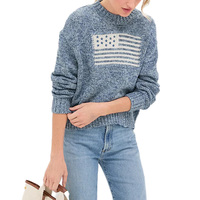 Pull en tricot personnalisé pour femmes en gros 100% coton col rond Intarsia drapeau événements patriotiques rassemblements de festivals Design nostalgique