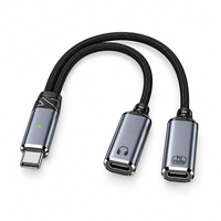 PD 100W Adaptor Pengisi Daya Audio Tipe C Ganda Kabel Pemisah USB-C dengan Mikrofon & Kontrol Kabel untuk Komputer Paduan Aluminium Suara Hi-Fi