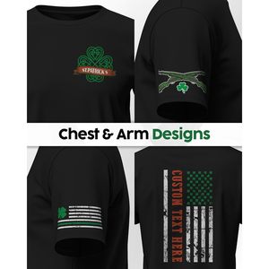 Camiseta del Día de San Patricio para hombre, diseño de la bandera irlandesa con trébol, texto personalizado, manga corta, 100% algodón, transpirable, tejido de punto. - Product Image 3