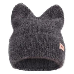 Gorro de lana elástico con orejas Carmie para mujer, cómodo y cálido estilo de punto Baotou para exteriores para Otoño e Invierno - Product Image 5
