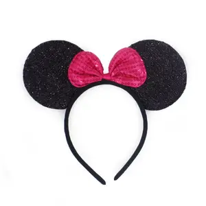 Netter großer Bogen Mickey Stirnband Cartoon Günstige Schöne Kunststoff Maus Kopf Ohren Form Haar Stirnband für Kinder