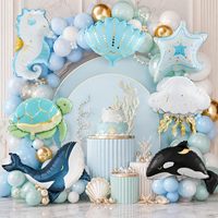 Kit de guirlande de ballons animaux marins de dessin animé, méduse, hippocampe, tortue, baleine, coquillage, ballons en feuille, décoration de fête d'anniversaire sur le thème de la mer pour garçons