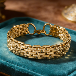 Bracelet large pour femme en acier inoxydable plaqué or 18 carats, style vintage géométrique, serti clos, étanche, tendance, vente en gros - Product Image 1
