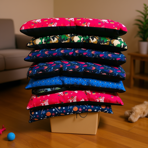 Lit pour chien en toile avec fermeture éclair, amovible, lavable, rectangulaire, pour intérieur, toutes saisons, motif de dessin animé, rembourrage en fibre de polyester, emballage en boîte - Product Image 2