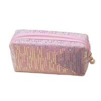 Pochette de maquillage personnalisée avec logo d'usine, sequins brillants verticaux, décor perlé, fermeture éclair, toile, portable, pour cosmétiques et fournitures de bureau