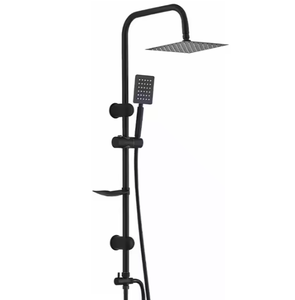 Columna de ducha moderna económica con grifo monomando, acabado cromado de acero inoxidable pulido, montaje en pared, estante para jabón y barra deslizante. - Product Image 3