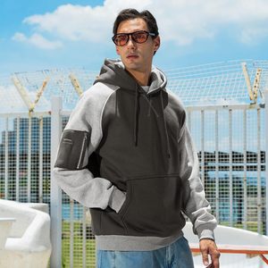 Sudadera con Capucha para Hombre, Felpa, con Cordón y Bolsillo, Corte Regular, Gris y Negro - Product Image 2