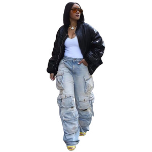 J & <span class=keywords><strong>H</strong></span> de cintura alta Chic rasgado agujero holgado <span class=keywords><strong>Jeans</strong></span> Y2K Denim Boyfriend Street Style pierna ancha recto <span class=keywords><strong>Cargo</strong></span> <span class=keywords><strong>Jeans</strong></span> - Product Image 3