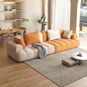 Canapé en tissu de style italien en forme de U, modulaire, avec rembourrage en mousse, meubles de salon, crème et orange, design en velours bicolore - Product Image 4