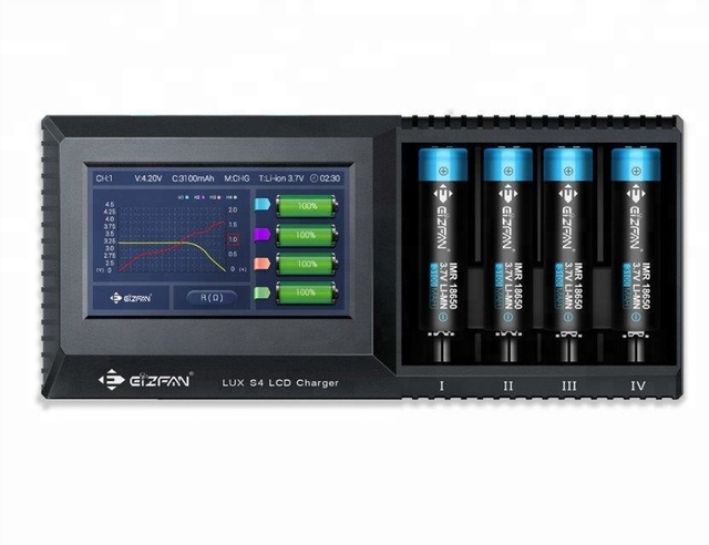 Eizfan LUX S4 Touch Screen LCD Charger 4 Slot Universal Battery Charger for 18650 20700 21700 2A Fast Charging