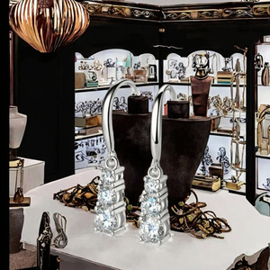 5mm 4mm & 3mm Moissanite Ladies Dangle Hook <b>Stud</b> Earrings 925 Sterling <b>Silver</b> Round Cut Dazzling <b>Studs</b> for Women - Product Image 3