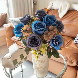 Vintage Rose di seta classico artificiale 9 teste <span class=keywords><strong>rosa</strong></span> Bouquet fiore per decorazione di nozze - Product Image 6