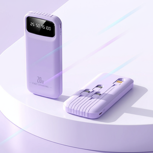 Promotion 10000mah Power Bank With Built in 4 Cables Phone Holder Lanyard Flashlight Travel Portable Charger