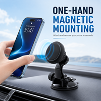 Support magnétique de téléphone pour voiture en alliage d'aluminium durable de qualité industrielle avec ventouse, fixation stable pour pare-brise et tableau de bord à angle réglable
