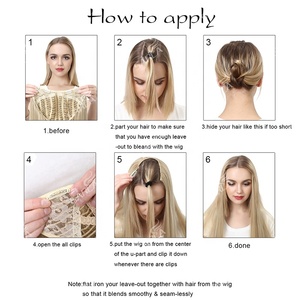 Vente en gros 28 "vendeur longue pince à cheveux synthétique droite en fibre résistant à la chaleur en 3/4 demi-perruque demi-partie U partie extensions de perruques - Product Image 5