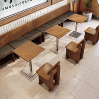 Meubles rétro, table à manger carrée, base en acier inoxydable, chaise, banquette murale, sièges pour café