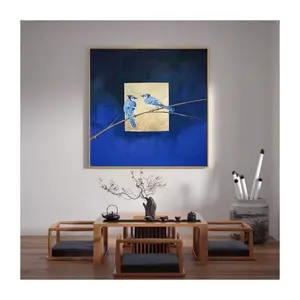 Luxury Chinese oriented two Bird animal hand paint gold foil Canvas Painting Living Room bedroom hotel Wall Hanging Painting