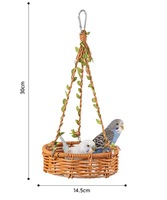 Perchoir pour oiseaux rond en faux rotin tissé à la main, durable et écologique, pour toutes les saisons, utilisation intérieure/extérieure