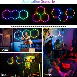 ETOP RGB LED Ceiling <strong>Lights</strong> 5-Grids <strong>Hexagon</strong> <strong>Panel</strong> for Garage IP54 for Party Gaming Basement Warehouse Barber Shop D.C Power - Product Image 2