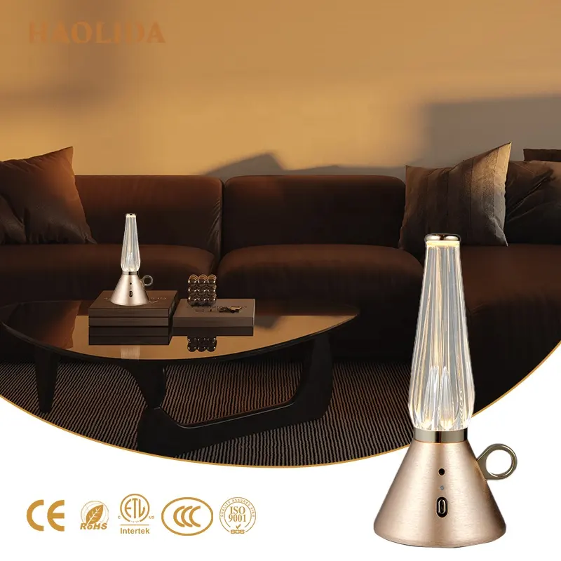 HLD dimmable smart air flow base de lampe de table 1.5w cristal usb or lampe de table pour hôtel chambre restaurant