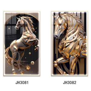 Décoration d'entrée moderne simple luxe cheval abstrait verre diamant cristal porcelaine peinture toile art mural - Product Image 3