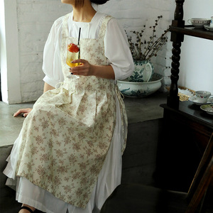 Korean Style Floral Printed Bib <b>Apron</b> Adjustable Waist A-Line Design For Daily Use Women <b>Kitchen</b> Wear - Product Image 3