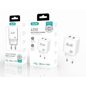 S & N 45W dual PD ชาร์จเร็วแบบคู่พร้อมสองพอร์ตสำหรับสมาร์ทโฟนและแท็บเล็ต - Product Image 1