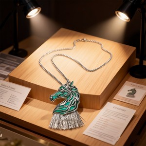 Collier en alliage de zinc style européen et américain, motif <span class=keywords><strong>cheval</strong></span> lumineux, pendentif zodiaque <span class=keywords><strong>cheval</strong></span> lumineux, chaîne à maillons, pour homme et femme - Product Image 4