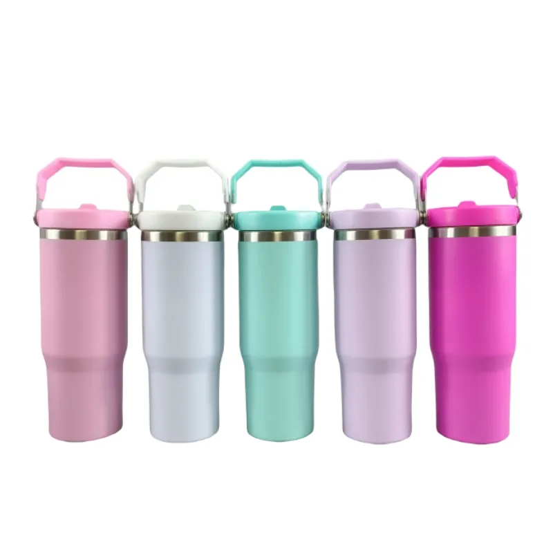 Portátil 30oz soft matte Macaron cor sublimação em branco leakproof tumbler flip top palha escola esportes garrafa de água com alça