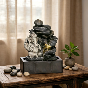Fuente de Agua en Cascada con Rocas Apiladas Estilo Ganesha, Decoración con Luz <span class=keywords><strong>LED</strong></span> para Relajación en Interiores - Product Image 5