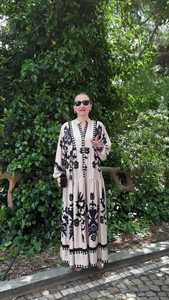 2025 estate nuova gonna lunga a maniche lunghe abito Casual da <span class=keywords><strong>donna</strong></span> con motivo <span class=keywords><strong>retrò</strong></span> stampato <span class=keywords><strong>abbigliamento</strong></span> tradizionale musulmano - Product Image 3