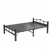 Cadre de lit pliant en métal robuste et peu encombrant, taille double, style rétro, avec plateforme et tête de lit basse, idéal pour la sieste au bureau