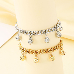 Pulsera de Eslabones Cubanos Gruesos Ajustable de Acero Inoxidable con Baño de Oro de 18k y Dije de Campana, Antideslustre, de Moda para Mujer - Product Image 5