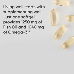 น้ำมันปลาโอเมก้า-3 1250 - อาหารเสริมน้ำมันปลาเข้มข้นสามเท่าจากปลาพอลล็อคป่าจากอลาสก้า ปราศจากจีเอ็มโอและถั่วเหลือง - 90 แคปซูลนิ่ม - Product Image 4