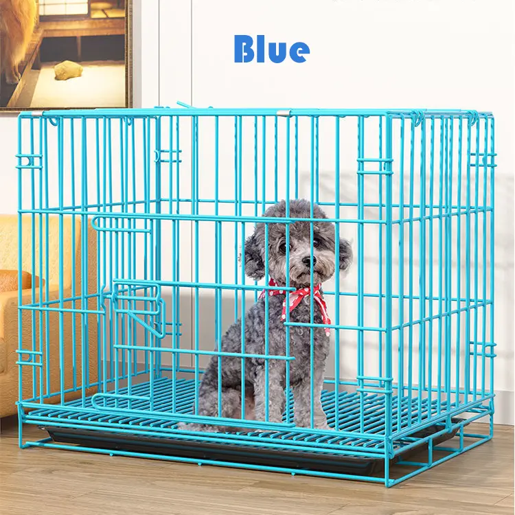 Sloping Metal Folding Dog Crate Pet Cage with Metal Tray