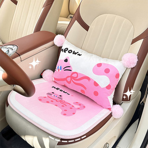 Ensemble de coussins de siège de voiture à thème chat mignon, en peluche extra douce, antidérapant pour l'hiver, avec bordure décorative, 3-4 pièces - Product Image 3