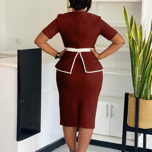 Robe de travail formelle élégante pour femmes, tendance estivale, ceinture, manches courtes extensibles, dîner, <span class=keywords><strong>carrière</strong></span> africaine, mode féminine, église - Product Image 3