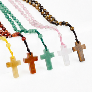 จี้คริสตัลอาเกตธรรมชาติ สร้อยคอลูกปัดทำมือ หินขัดเงา เครื่องประดับ DIY - Product Image 1