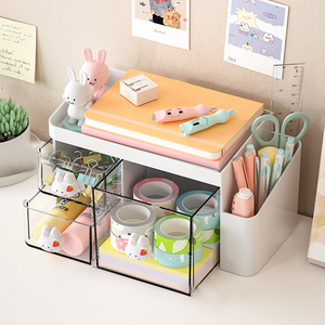 Bonito organizador de papelería de escritorio, caja de almacenamiento de oficina rectangular de plástico PP con cajones, organizador de escritorio de plástico - Product Image 1