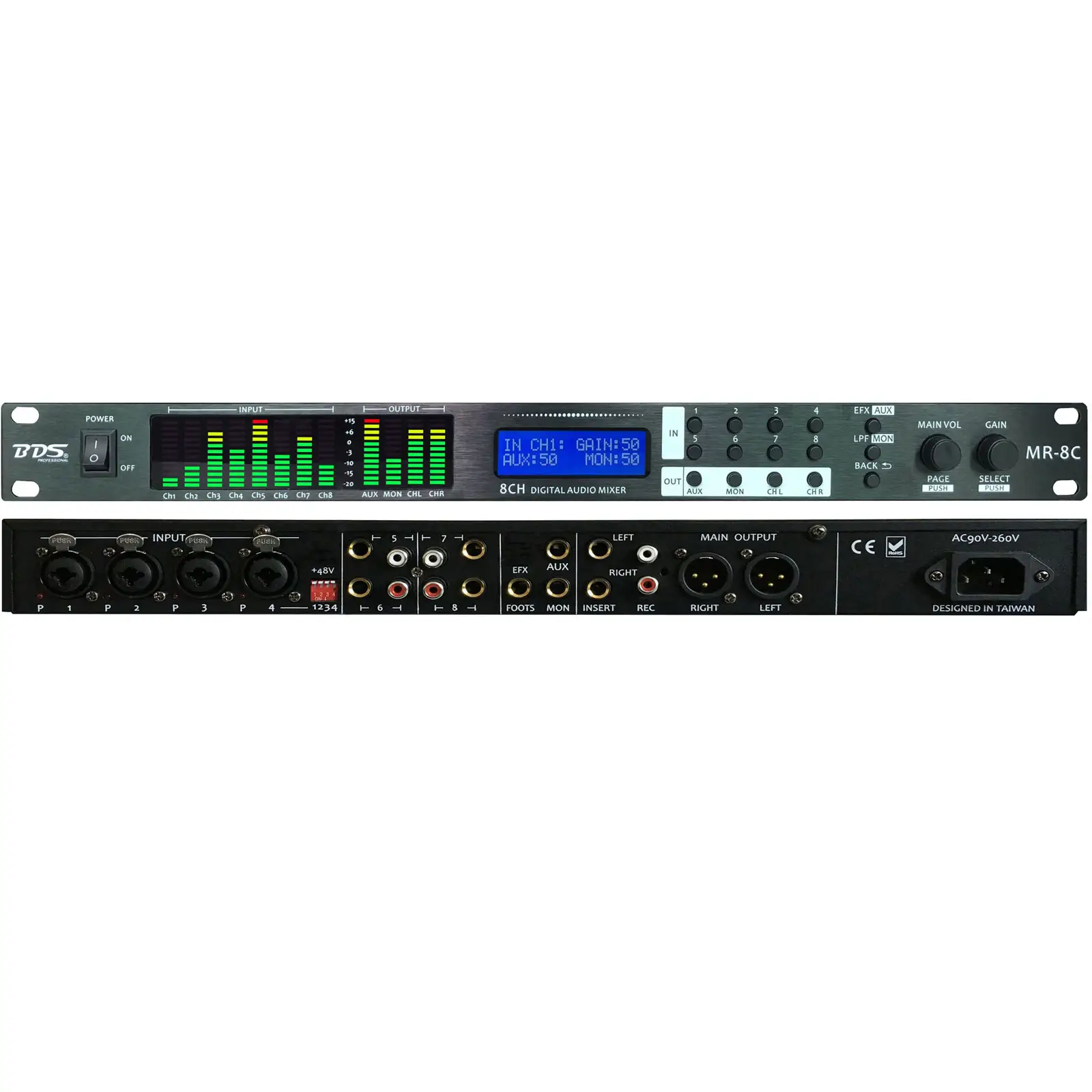 MR-8C Digitale Audio Mixer Console Hoge Prestaties Speaker Versterker Microfoon Met Lcd-scherm