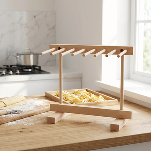 Stendipasta <span class=keywords><strong>in</strong></span> Legno di Faggio Massiccio Stile Nordico Minimalista, Supporto da Banco Stabile <span class=keywords><strong>a</strong></span> Più Aste per Spaghetti e Pasta Fresca Fatta <span class=keywords><strong>in</strong></span> <span class=keywords><strong>Casa</strong></span> - Product Image 2
